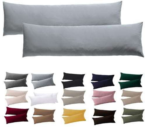 Soifox Seitenschläferkissen Bezug 40 x 145-2er Set Grau Kissenbezug mit Reißverschluss 100% Mikrofaser Resistent und Hypoallergen Kissenbezüge für Seitenschläferkissen