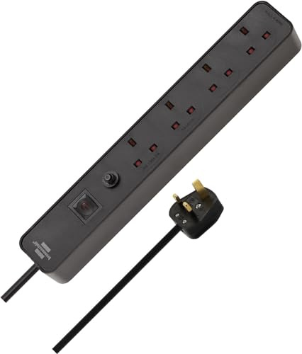 Brennenstuhl Ecolor 4-gang Extension Lead (Power Strip 4-gang with Safety Fuse Button, switch and 3m cable, 90° angle of sockets) black