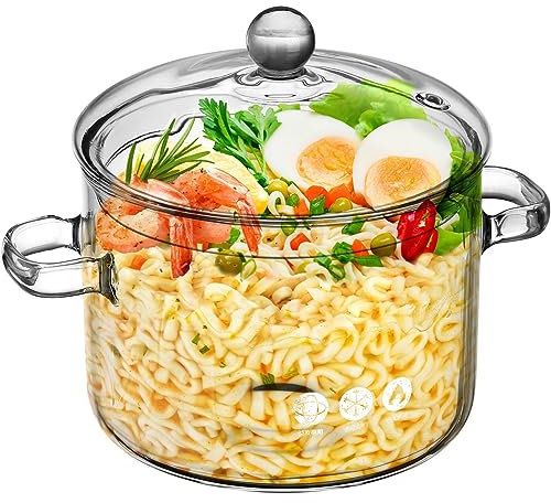Ciieeo Cacerola De Vidrio Ollas De Vidrio Para Estufa Con Tapa Y Asa Ollas De Cocina Utensilios De Cocina De Transparente Para Sopa Fideos Pasta Leche Comida Para Bebés 1900Ml
