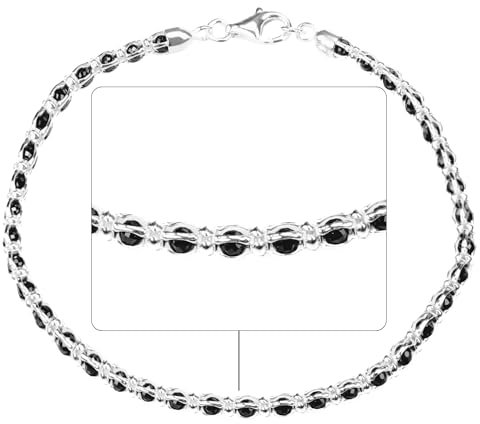 QUADRI – Elegantes Armkette Damen Silber 925 mit schwarzen Zirkonen für Damen und Herren – Damen Armband Silber 925 Breite 2.6 mm – Länge 20 Cm – Zertifiziertes Made in Italy