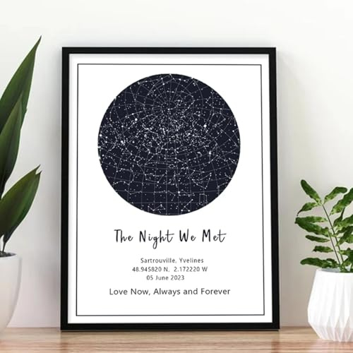Stampa personalizzata con mappa stellare, con cornice e mappa stellare, regalo di nozze, stampa con costellazione, regalo personalizzato, con cornice (A3 (33 x 45 cm)