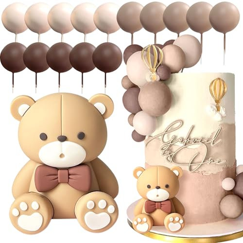 JeVenis Brown Bear Cake Decoration Bear Baby Shower Cake Topper Bears Cake Decoration Baby Shower Birthday Cake Decorations