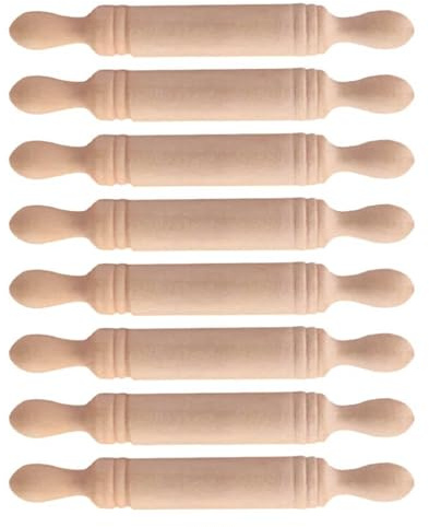 Wooden Mini Rolling Pin Set: 8pcs Mini Rolling Pins, Wooden House Accessories and Kids Toys for Children's Kitchen Play and Imaginative Play（Length: 4.7cm Width: 0.7cm）