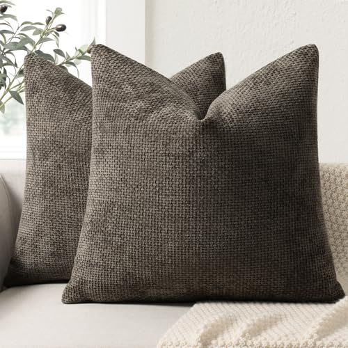ZWJD Kissenbezug 50x50 2er Set Chenille Kissenbezüge Sofakissen Kissenhüllen Rustikales Grau Dekokissen Weiche Sofakissenbezug für Couch, Bett und Wohnzimmer Heimdekoration Luxus Zierkissenbezüge