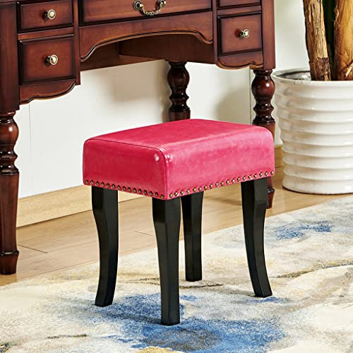 Quadratischer Schminkhocker aus Leder, robuster Ottoman mit Holzrahmen für Schlafzimmer, Wohnzimmer und Küche, kleine Hocker unter dem Tisch, maximale Belastung: 200 kg