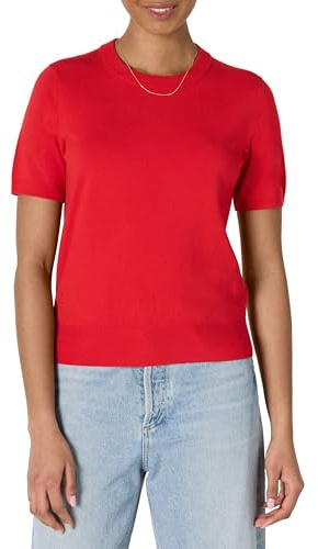 Amazon Essentials Jersey de Manga Corta y Corte Recto Mujer, Rojo Amapola Brillante, L