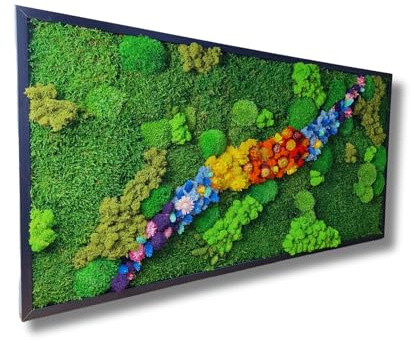 HelloMoss Moosbilder mit Rahmen 110x50cm - Moosbild XXL mit Island Moos Konserviert - Luxus Deko für Ihr Zuhause - Mooswand Deko Wohnzimmer Groß