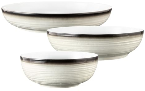 Seltmann Weiden Terra Foodbowl Set 3-teilig, 20cm 25cm und 28cm, Servierschalen mit spiralförmigem Relief, Spülmaschinen- und mikrowellenfest, Porzellan, Corso