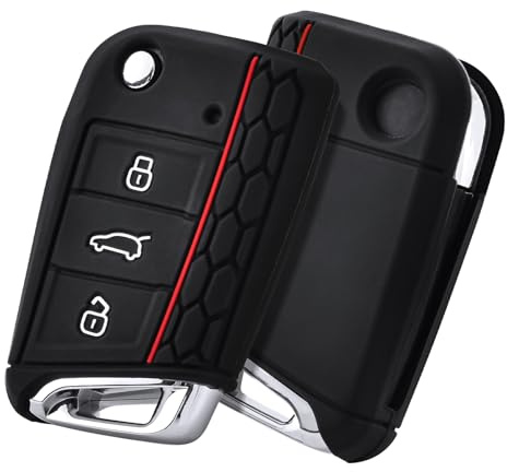 OATSBASF Autoschlüssel Hülle & Schlüsselbox Cover für VW Golf 7/Polo/Tiguan MK7/Skoda - Premium Silikon-Schutz, stoßdämpfend, rutschfest & hygienisch (GB-Schwarz)