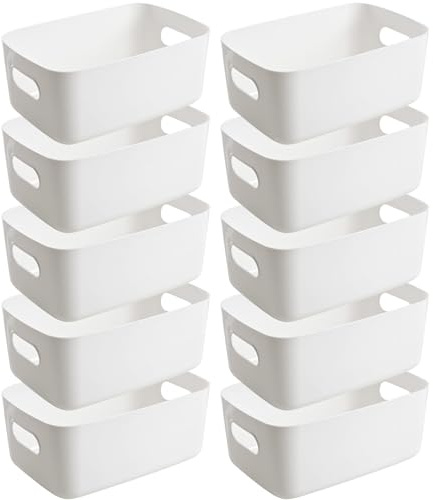 SDLDEER 10 Stück Aufbewahrungsbox Kunststoff Große Weiß 30x20x12cm | Aufbewahrungskorb mit Griffen Plastikkorb Organizer Boxen Aufbewahrung für Küchenschrank, Badezimmer-Regal, Organizer Körbe