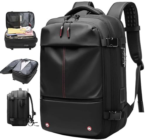 PZCC Sacs de Voyage 62L, Sac à dos Sous Vide de Voyage, Extensible, sac a dos Sous Vide Voyage avec Pompe, Anti-vol, équipé d'un Dispositif D'aspiration D'air (Noir)