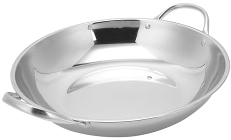 Wok de Acero Inoxidable Doble Asa para Carne y Hot Pot | Plata, Aislamiento Térmico y Asas Estables, Uso Exterior y Obsequio de Inauguración