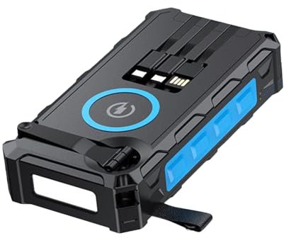 Power Bank Solar 20000mAh con 3 Cables, Cargador Solar Bateria Externa con Manivela, Linterna LED, Imperable Portatil Powerbank para Acampar Exteriores Emergencia Apagones