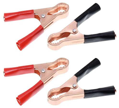 WUSJCOF 4 Piezas Pinzas Bateria Coche, Pinzas de Cocodrilo, Abrazaderas de Cable de Puente de Cobre para Coche de 78mm para Coche, Camión, Vehículo, Barco