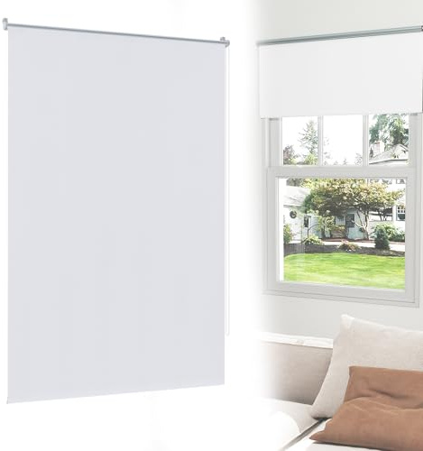 YRHome Weiß Verdunklungsrollo Verdunkelungsrollo Klemmfix ohne Bohren & mit Bohren Fensterrollo Seitenzugrollo Klemmrollo Thermo Rollo für Fenster & Tür Sicht-und Sonnenschutz B100 x H160 cm
