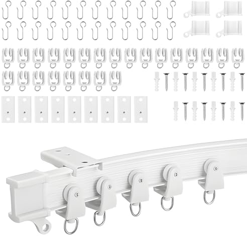 Rail de rideau courbé flexible avec roulettes silencieuses, séparateur de pièce, support flexible pour douche, fenêtre vitrée, intimité et décoration d'intérieur - Blanc - 3 m