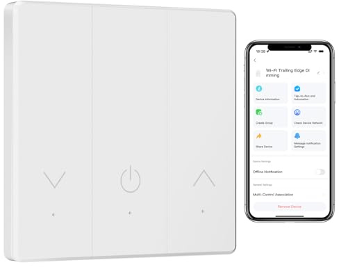 BSEED Smart Dimmer Switch 0-100% Dimming,Trailing Edge Dimmer 1 Way 2.4GHz WiFi,Works with Alexa,Google Home,Compatible with Dimmable LED,Halogen,Incandescent Lights,White