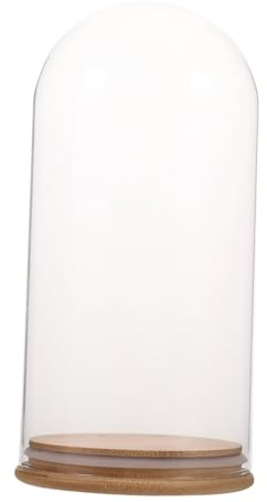 WEKADRIN de Vidrio Transparente con Base de Bambú Campana Decorativa para Exhibición sin Polvo Protección de Objetos y Plantas Pequeñas Decoración Elegante para Hogar