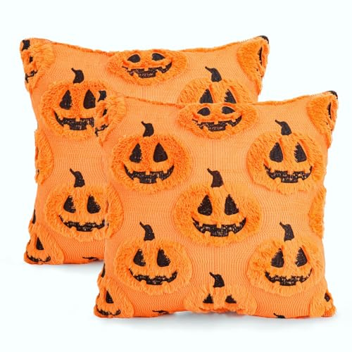 GADITIEK 2 Stück Halloween Kissenbezug 45 x 45 cm, Lustig Geister Deko Halloween Kissen Herbstdeko Innen, Halloweens Zimmer Deko Aesthetic Bettwäsche Aesthetic Decor (Emoticon-Kürbis)