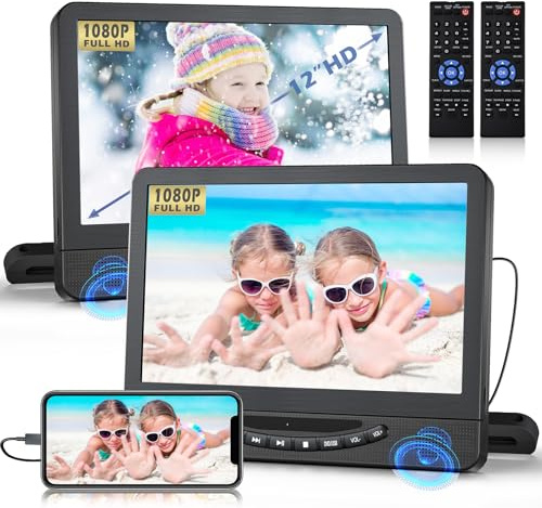 FELEMAN 12 Portable DVD Player for Car, 1080 HD Car DVD Player Dual Screen with HDMI Input, Headrest DVD Player with Built-in Speakers, Car Movie Player Supports USB/Sync TV