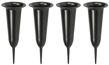 Grabvase mit Erdspieß – Wetterfeste Blumenvase für Friedhof & Garten – stabile Grabeinsteckvase aus Kunststoff – Frostsicher & UV-beständig – Blumenschmuck für Grabgestaltung (4 Stück, anthrazit)