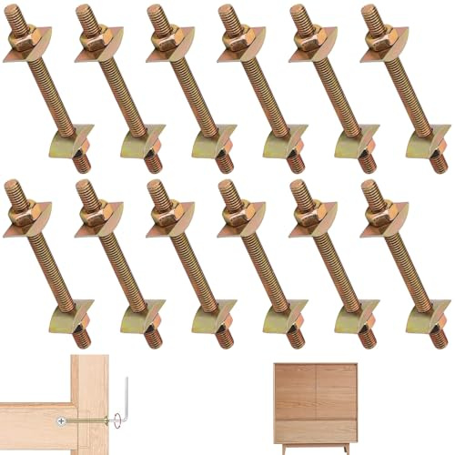 Eowppue Conectores para Muebles de Madera 12 Unidades con Tornillos y Tuercas Resistentes, Piezas de unión metálicas Ocultas para ensamblar mesas, armarios y proyectos DIY