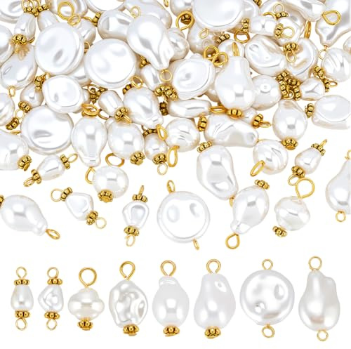 PH PandaHall 80pz Ciondoli Perle Bianche 8 Stili Ciondoli con Perle Irregolari per La Creazione di Gioielli Ciondolo con Perla in ABS per Collana Bracciale Orecchini Fai Da Te