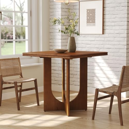 TRIBEWOOD Esstisch, Massivholz Industrie Küchentisch, Quadratisch 80cm Klein Esszimmertisch für Wohnzimmer, Balkon, Esszimmer, Rustikales Braun