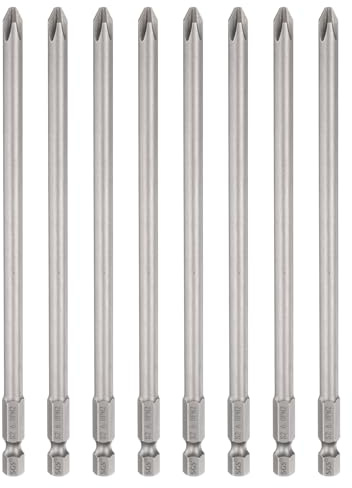 QUARKZMAN 8pcs Brocas Destornillador Phillips PH2#2 Vástago Hexagonal 1/4 Largo 6 (150mm) Varilla 6mm Cabeza Cruzada Magnética Brocas Taladro Acero S2 Brocas Para Herramientas Gris