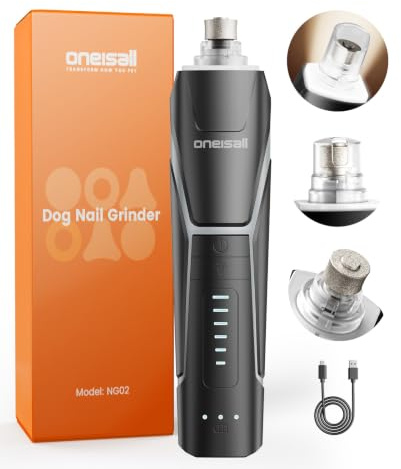 oneisall Dog Nail Grinders with 360°LED Lights,40db Silent | Cordless Dog Claw Grinder, Groom Pro Dog Nail File,6 Speed Adjustable Painless Pet Nail Grinder for Small,Medium Large Dogs