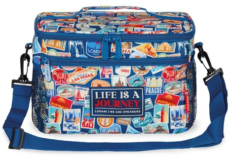 Legami - Borsa termica per il pranzo, tema Travel Stickers, borsa termica per il pranzo, grande capienza 7,7 litri, tracolla regolabile, 28 x 17 x 15 cm