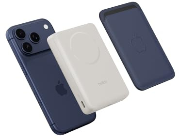 Belkin BoostCharge Batería Externa 10000 mAh con Anillo Magnético - Arena | Power Bank Qi2 de 10000 mAh, Anillo Magnético para Accesorios, 2 Puertos USB-C, Precargada, Cable Incluido, Batería Portátil