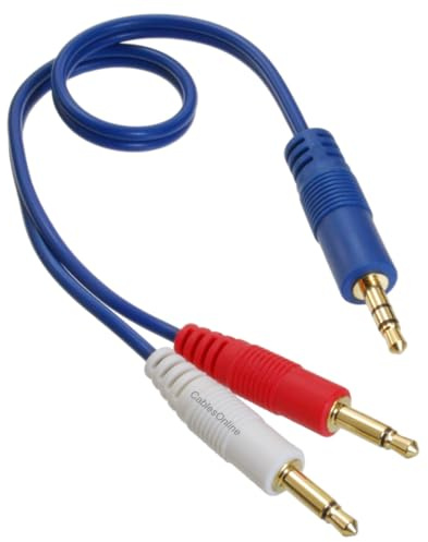 CablesOnline 3.5mm (1/8) TRS Stereo Male to Dual (Rd/Wh) 3.5mm (1/8) TS Mono Male Blue Audio Breakout Cable (1 Foot)