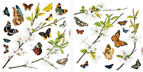 Komar | Fenstersticker CHEERFUL | Größe 31 x 31 cm, 2 Bogen | Fensterdeko, Fensterfolie, Schmetterling, Butterfly, Blume, Zweige | 16006