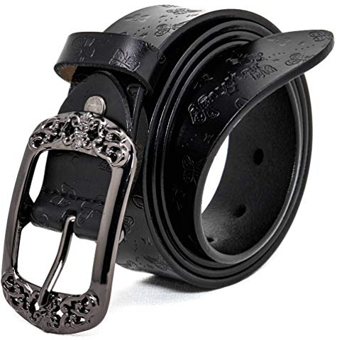 AmyKer Gürtel Damen Vintage ledergürtel Rot Gelb Braun Schwarz Jeansgürtel Geschenkbox Breite 3,3 cm Ak011,Schwarz,110 cm
