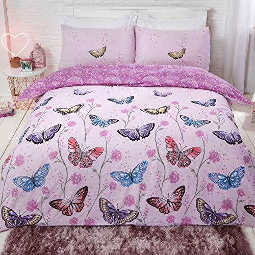 Dreamscene Single Duvet Cover Set, Ultra Soft Warm Cosy Vibrant Purple Butterfly Design Girls Bedding Sets Luxurious Reversible Quilt Single Duvet Set with Pillowcase