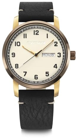 WENGER Herren Armbanduhr Attitude Ø 42mm, Swiss Made, Analog Quarz, Wasserdicht bis 100m, Leder-Armband