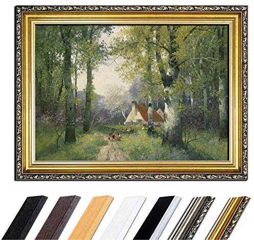 Bilderdepot24 Bild mit Rahmen - Adolf Kaufmann Frühling 80x60 cm - Gerahmtes Leinwandbild Alte Meister - Antiker Rahmen Gold Barock, Klassisch