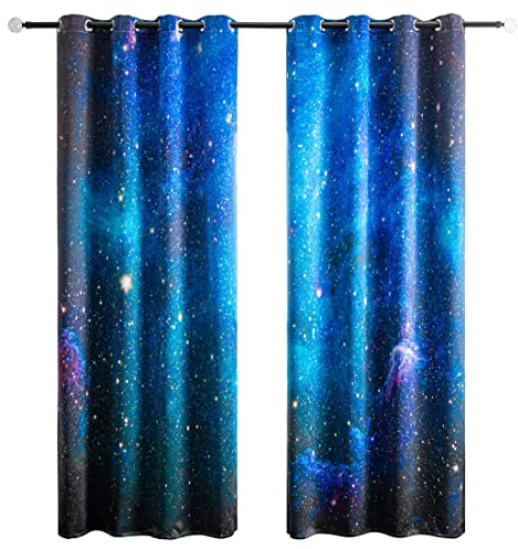 goodbath Weltraumvorhänge, Galaxie, Universum, Nebel, Sternenhimmel, Thermo-Verdunkelung, Fenstervorhänge für Schlafzimmer, für Mädchen, Jungen, Kinder, 2 Paneele, 117 x 229 cm