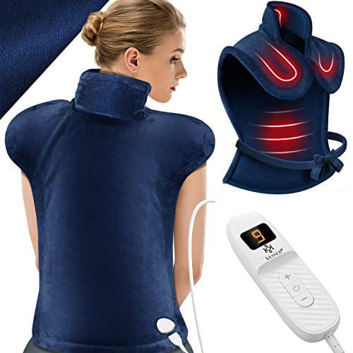 KESSER® Almohadilla eléctrica para la espalda, los hombros y el cuello, apagado automático y 9 niveles de calor 89 x 65 cm, almohadilla con correa para la cintura, manta eléctrica lavable, azul