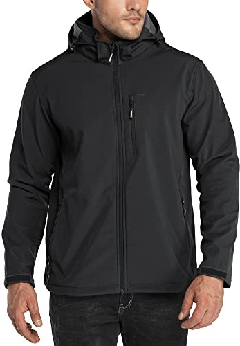 33,000ft Men's Waterproof Jackets Fleece Lining Softshell Jackets - Multi Pockets Outdoor Windproof Coat With Detachable Hood