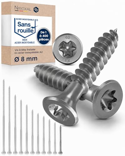 Edelstahl Holzschrauben V2A A2 Senkkopf Torx TX40 – Teilgewinde – 8x60 mm – 4 Stück – Universalschrauben Holz