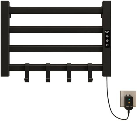 Portasciugamani Elettrico 550x350mm Scaldasalviette Radiatore da Bagno Elettrico Portasciugamani intelligente, IP24 Impermeabile, Temperatura regolabile 30-70℃, Temporizzazione 1-9 ore-Black Right