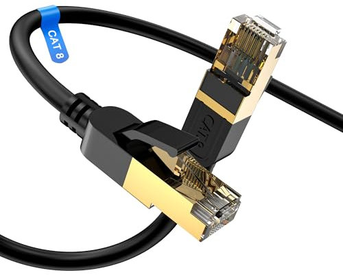Cat 8 Ethernet Cable, 8FT High Speed Heavy Duty 26AWG Cat8 LAN Network Cable 40Gbps, 2000Mhz with Gold Plated RJ45 Connector, Outdoor&Indoor Internet Cable Compatible for Router Gaming Modem Xbox
