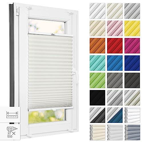Estika Plissee ohne Bohren 70 cm x 50 cm - Perle - Bruchfeste Klemmhalter, Plissee Klemmfix, Rollos für Fenster ohne Bohren, Jalousien Fenster für innen, Raffrollo, Fensterplissee