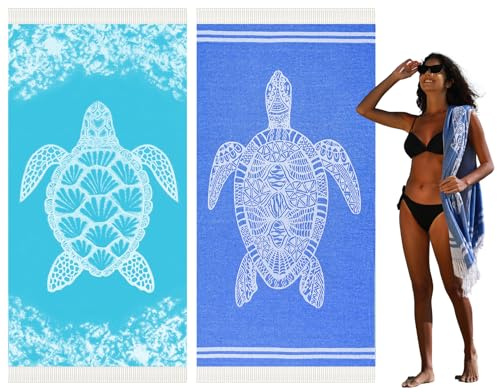 2 Pack Turkish Beach Towel Quick Dry Absorbent Cotton Lightweight Thin Bathroom Bath Pool Swim Towels Extra Large Oversized Sand Free Beach Accessories Essentials Stuff Cloud Adults Gift