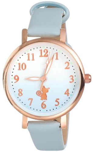 Montre à Quartz analogique pour Filles - pour Filles de 8 Ans - d'anniversaire - Montre à Quartz analogique - Montre pour Enfants avec Bracelet en Cuir PU - Bleu, Bleu, 21.5X3CM, Sangle