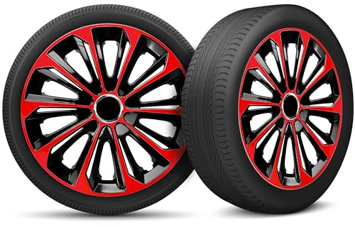 Radkappen 16 Zoll Radzierblenden 4er Set passend für alle Stahlfelgen - Einstellbarer Sicherungsring - Schwarz Rot