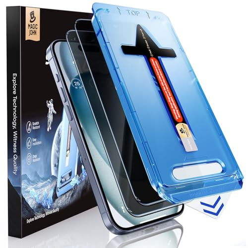 MAGIC JOHN 2 Pack for iPhone 15 Privacy Glass Screen Protector [6.1 inch] Auto Dust-Elimination Installation, Bubble Free, Easy Installation, Gifts for Mothers Day