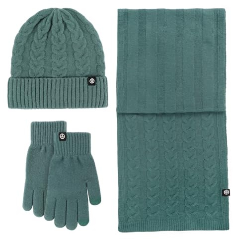 Bonnet chaud d'hiver en tricot + longue écharpe + gants pour écran tactile en laine d'alpaga coupe-vent bonnet, écharpe, gants 3 pièces pour homme et femme, vert, UNIFORM Taille